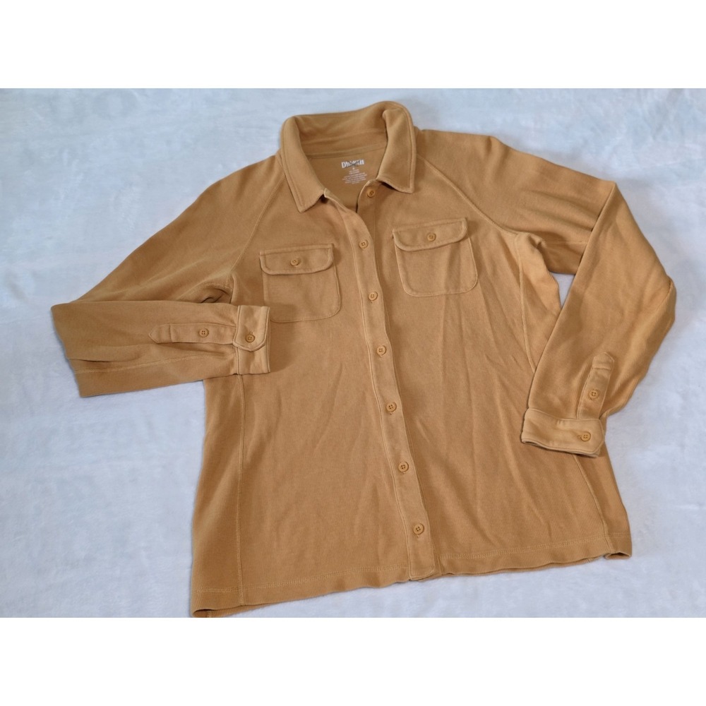 Duluth trading co womens size small 100% cotton mustard yellow button up shacket